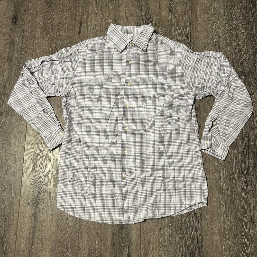 Cremieux Classics Men's Shirt Button Up Size Large L Plaid Purple Blue Black L/S